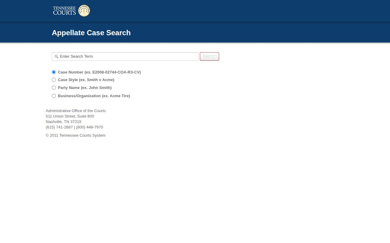 Tennessee appellate public case history search fields
