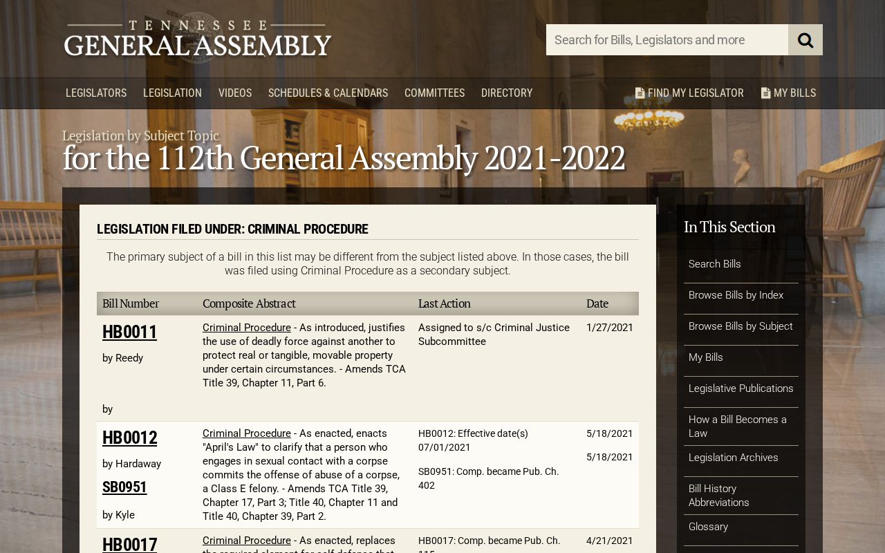 Tennessee mugshot law legislative index showing bill status records